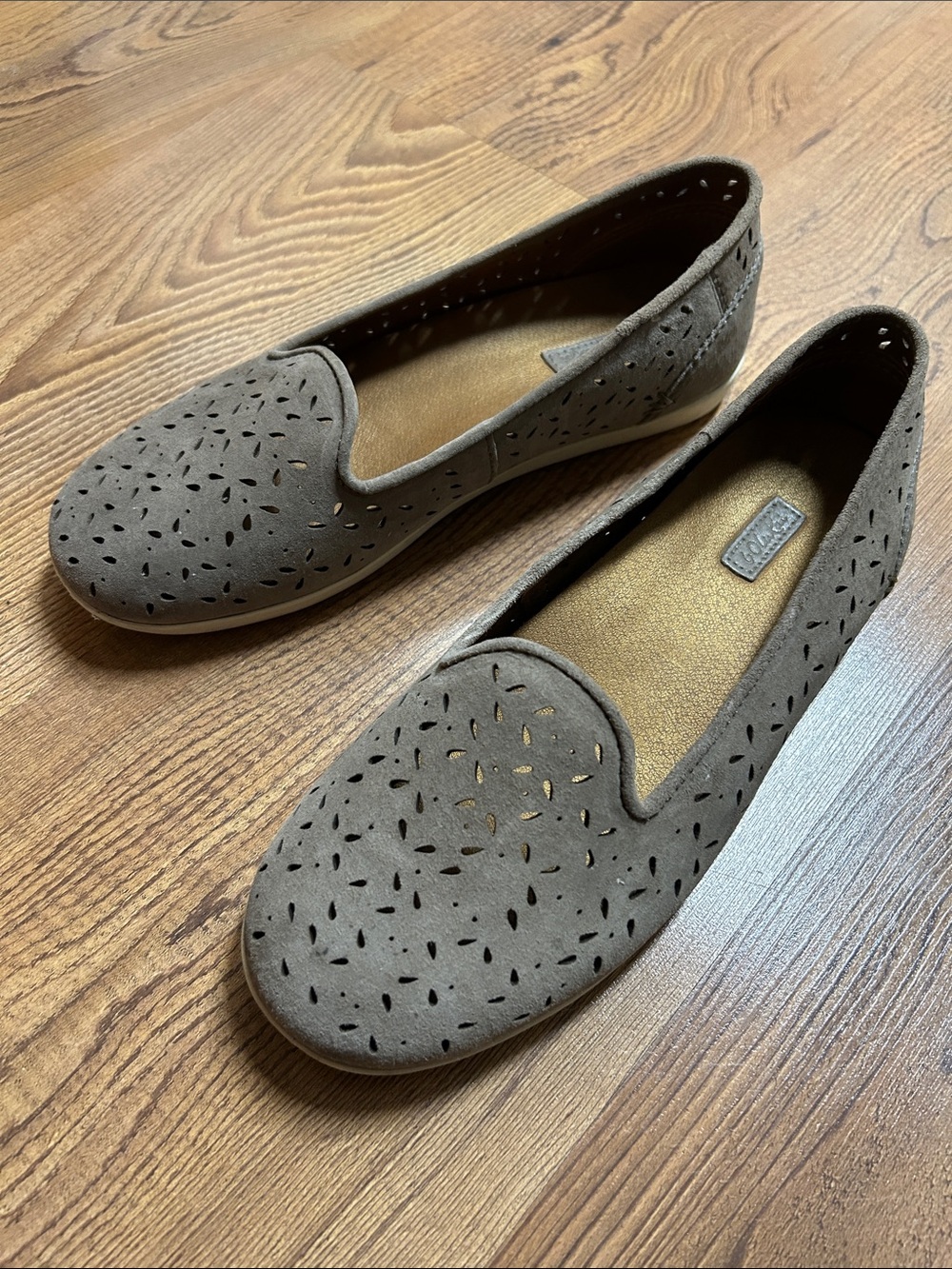 OluKai Women's Taupe Laser-Cut Slip-Ons